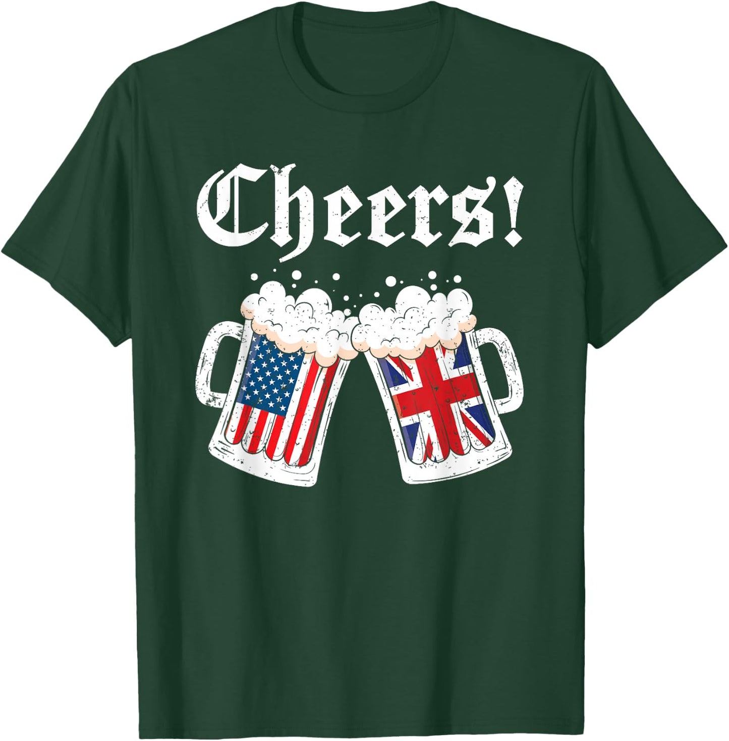 Cheers Shirt Women Men British American Flag Beer Mug Cheers T-Shirt - T-Shirt | Forest