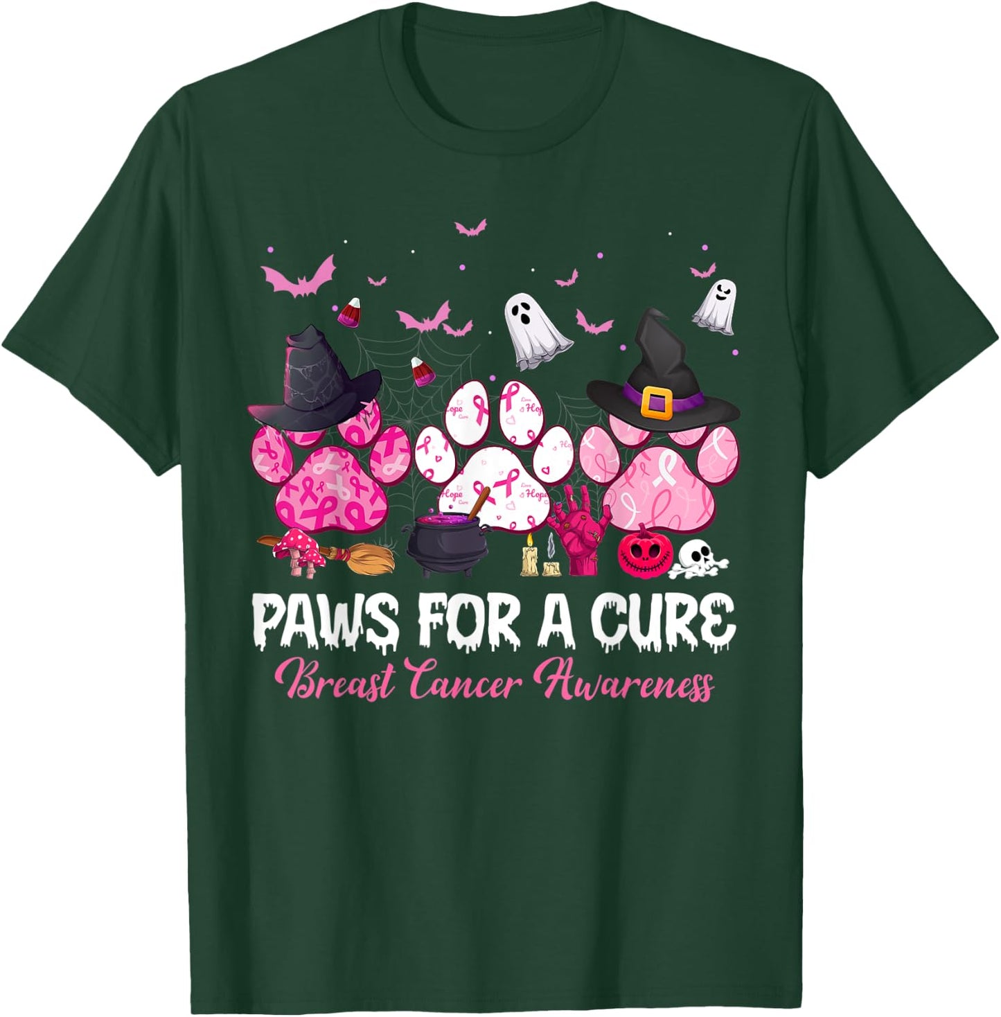 Paws for a Cure Dog Lovers Breast Cancer Halloween Costume Men Women T-Shirt - T-Shirt | Forest