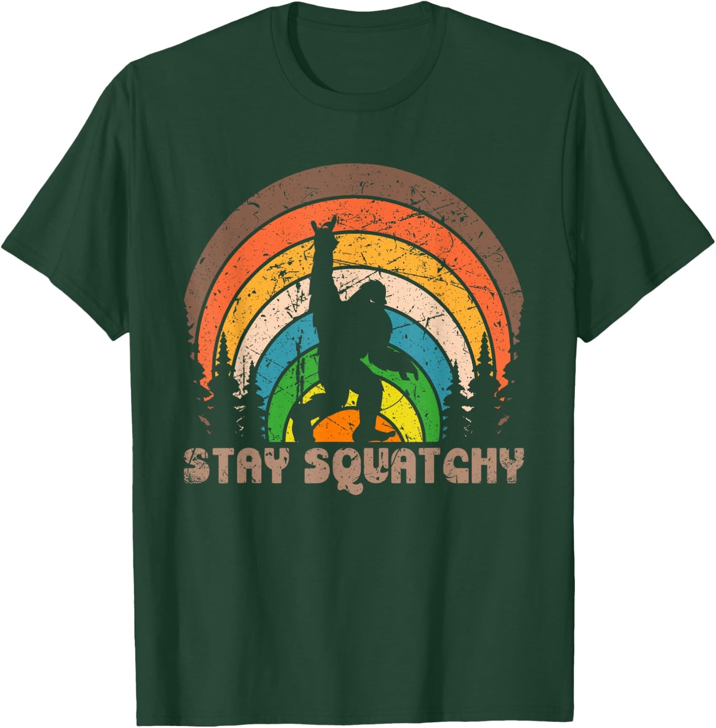 Stay Squatchy Funny BigFoot Sasquatch Squatch Lovers Retro T-Shirt - T-Shirt | Forest