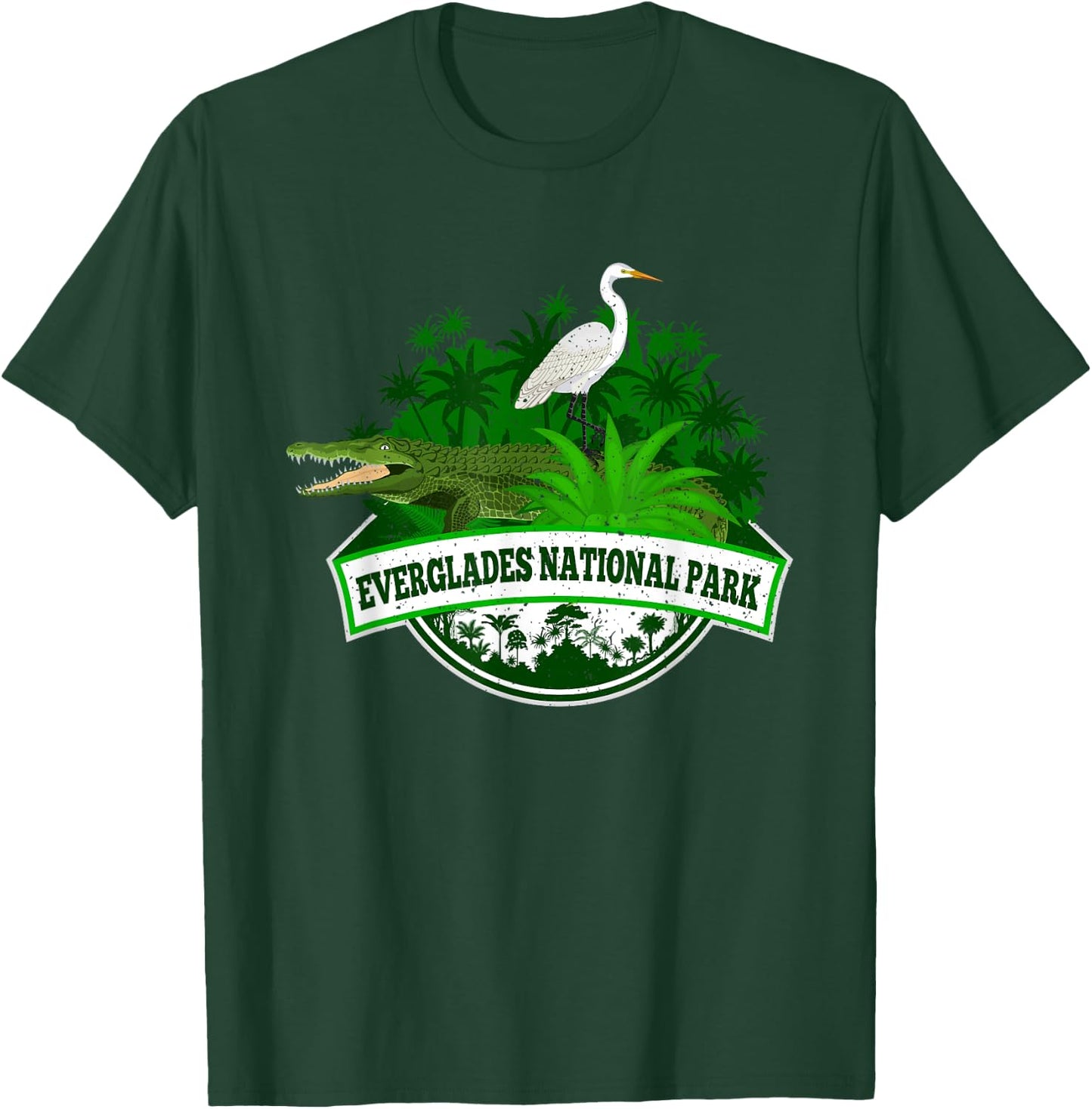 Bird and Florida Alligator Of Everglades National Park T-Shirt - T-Shirt | Forest