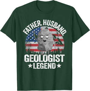 Father Husband Geologist Legend American Flag Rock Collector T-Shirt - T-Shirt | Forest