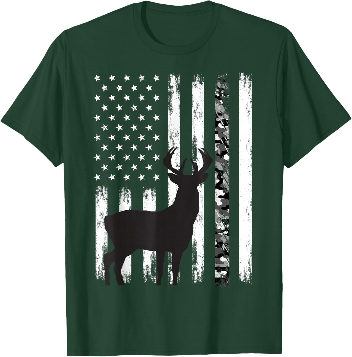 Deer Hunting Hunter Camo USA American Flag Patriotic Graphic T-Shirt - T-Shirt | Forest
