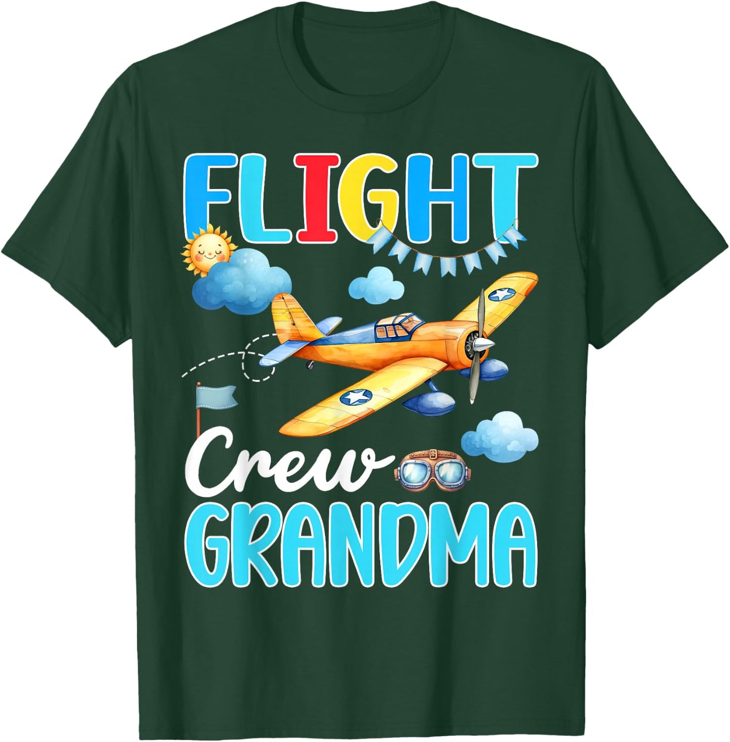 Flight Crew Grandma Birthday Squad Airplane Matching Family T-Shirt - T-Shirt | Forest