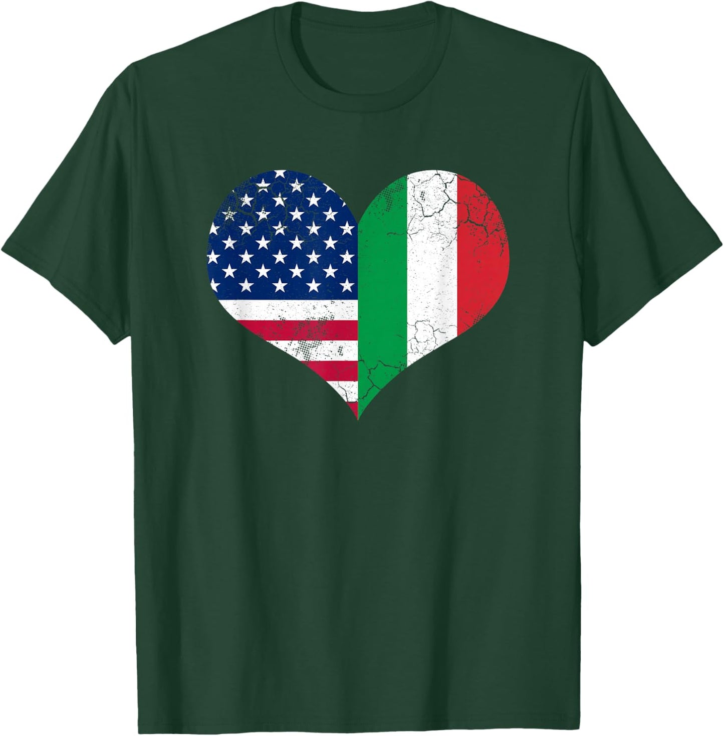 Italian American Flag Heart Love USA Italia Italy T-Shirt - T-Shirt | Forest