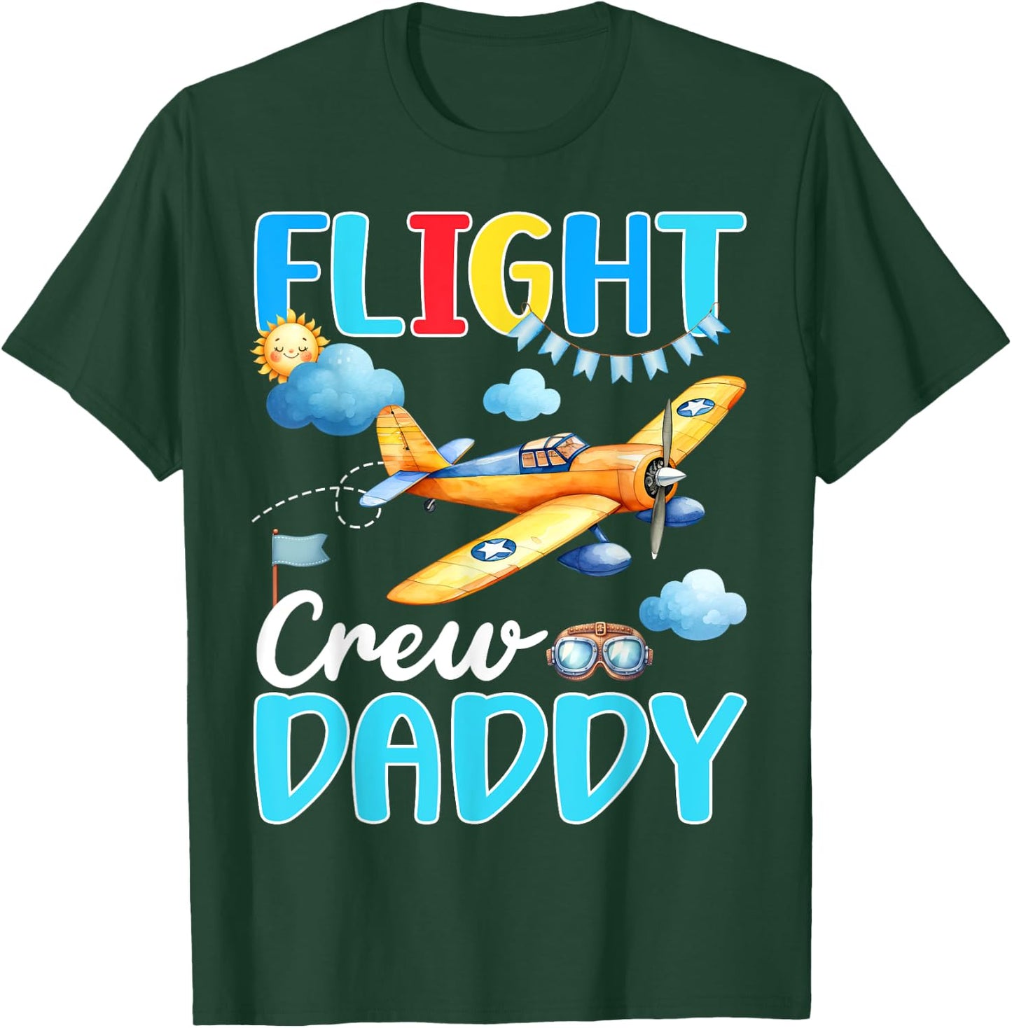 Flight Crew Daddy Birthday Squad Airplane Matching Family T-Shirt - T-Shirt | Forest