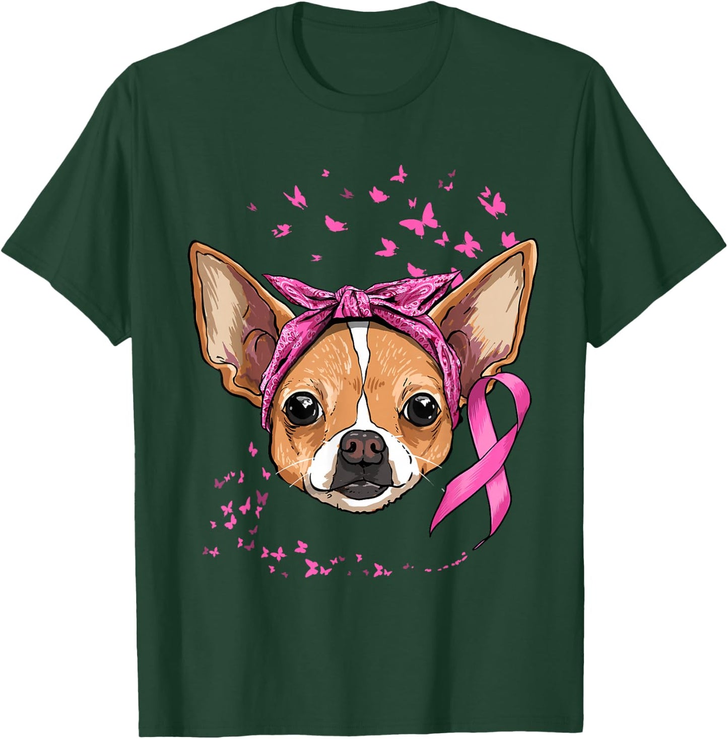 Breast Cancer Awareness Chihuahua Pink Ribbon Survivor Dog T-Shirt - T-Shirt | Forest