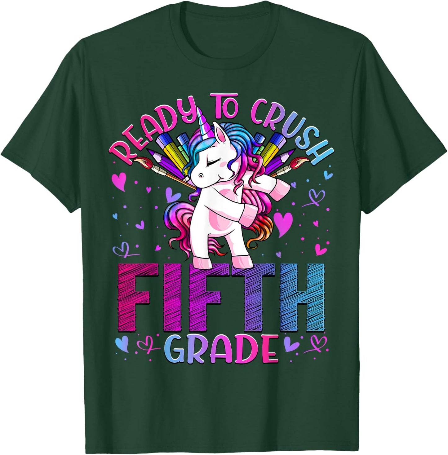 Ready to Crush Fifth 5th Grade Back To School Unicorn Kids T-Shirt - T-Shirt | Forest
