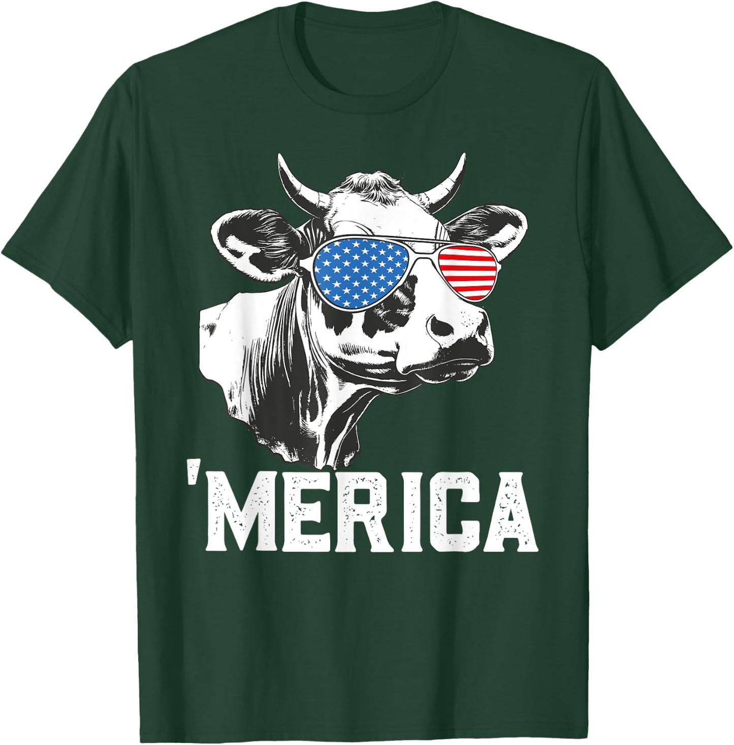 Merica Funny Cow American Flag Sunglasses Patriotic July 4th T-Shirt - T-Shirt | Forest
