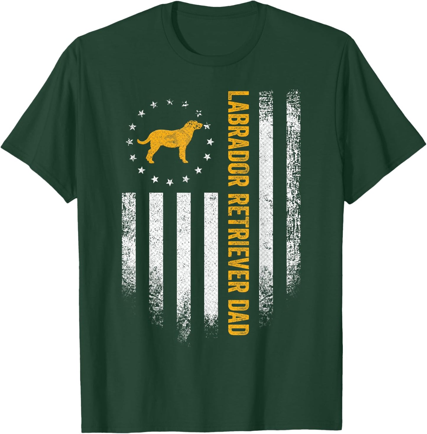 Vintage USA Flag Proud Labrador Retriever Dad Lab Silhouette T-Shirt - T-Shirt | Forest