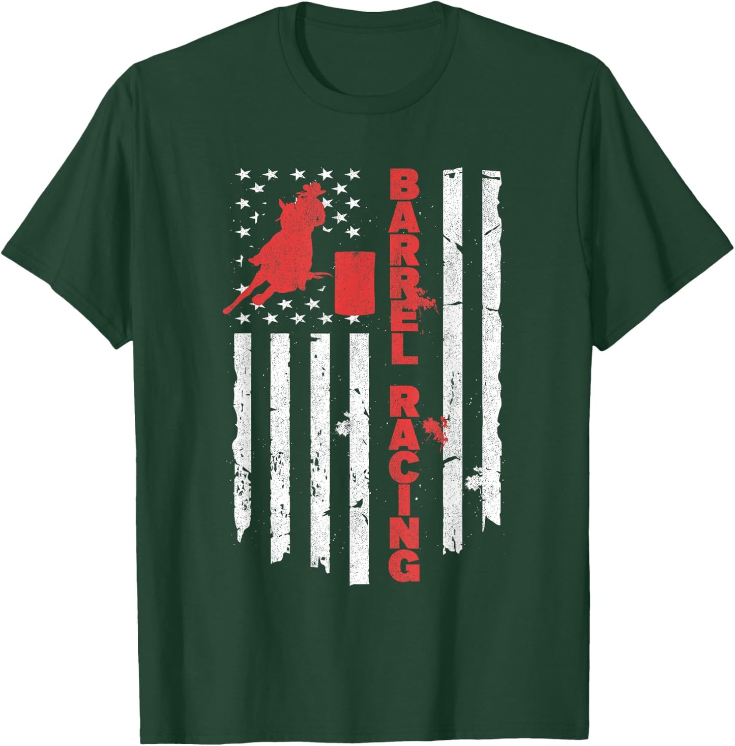 USA Barrel Racer Rodeo American Flag Barrel Racing T-Shirt - T-Shirt | Forest