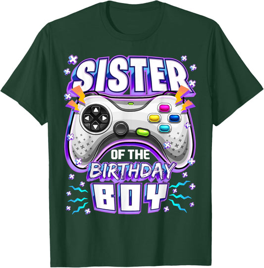 Sister of the Birthday Boy Matching Video Gamer Party T-Shirt - T-Shirt | Forest