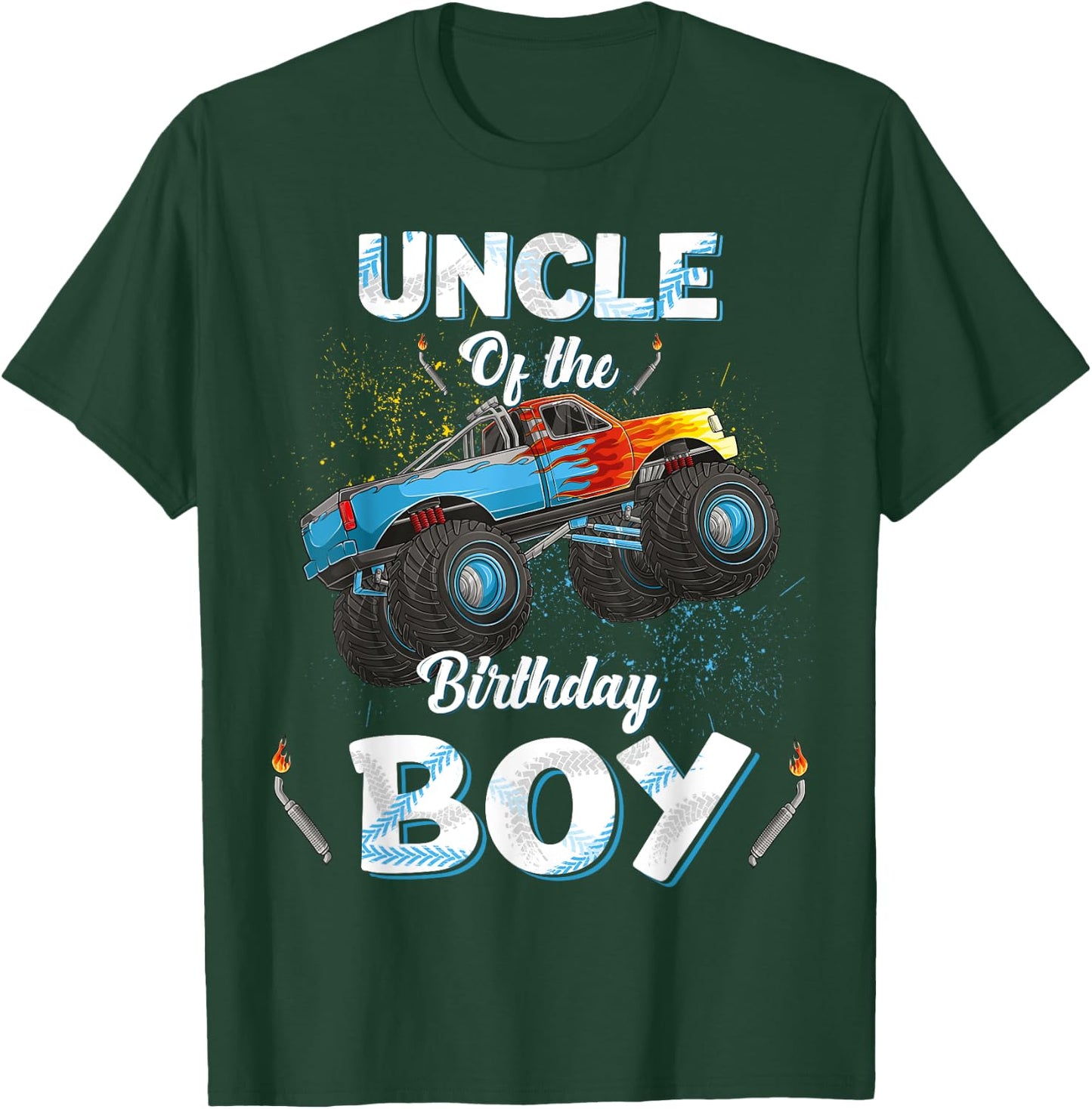 Uncle Of The Birthday Boy Monster Truck Bday Women Men Kids T-Shirt - T-Shirt | Forest