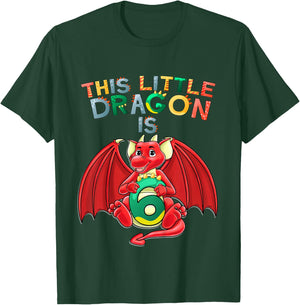 Kids This Little Dragon Is 6 Dragon 6th Birthday 6 Year Old Boy T-Shirt - T-Shirt | Forest