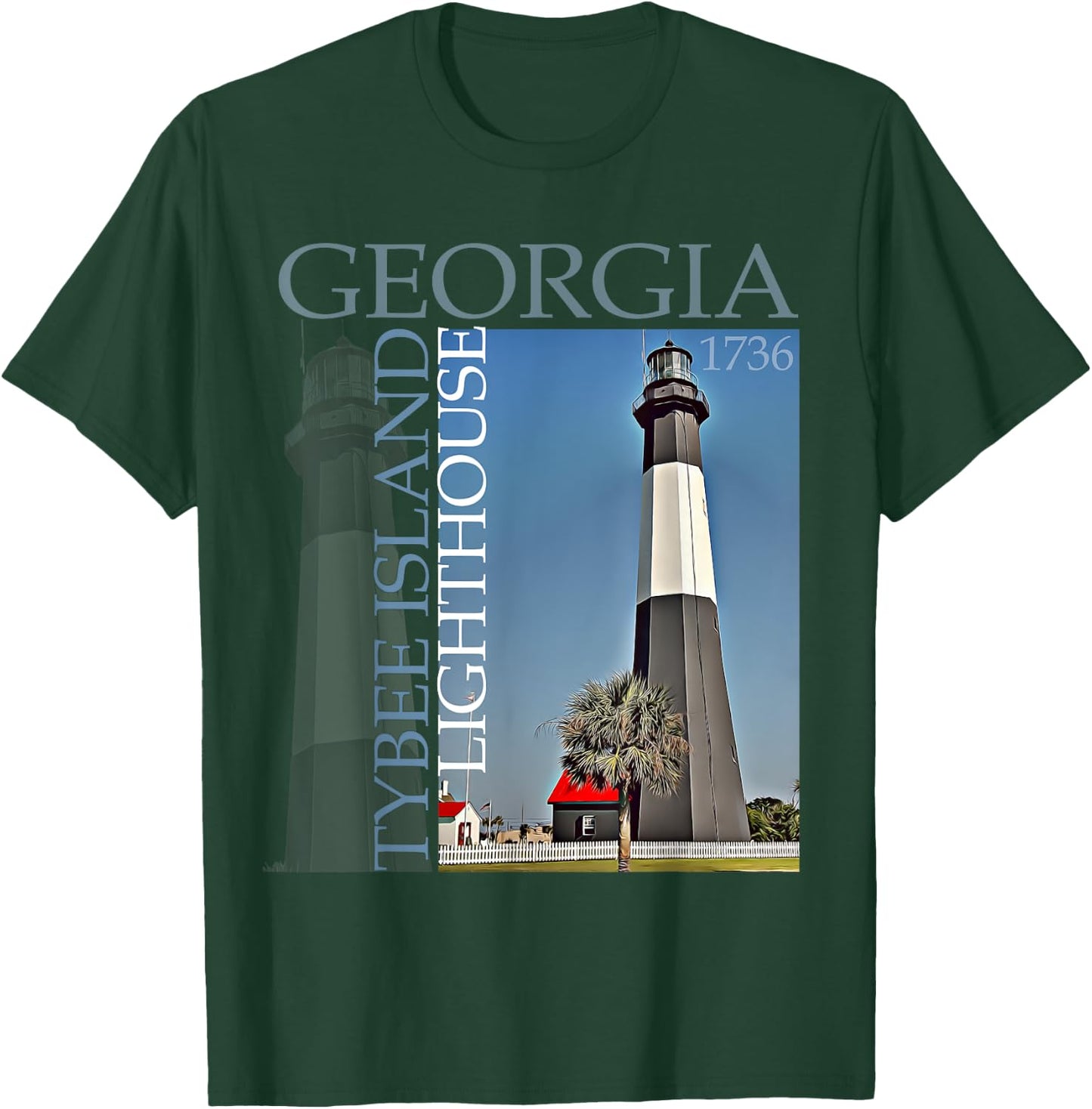 Georgia Tybee Island Lighthouse 1736 Design T-Shirt - T-Shirt | Forest