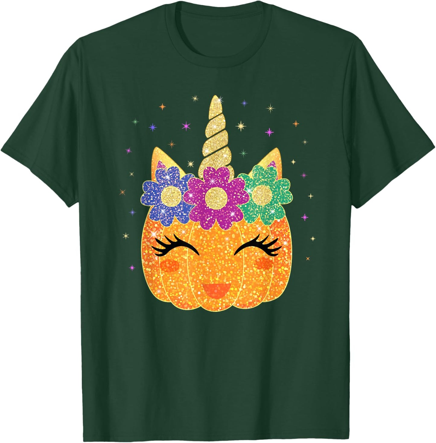 Unicorn Pumpkin Halloween Thanksgiving Girls Kids T-Shirt - T-Shirt | Forest