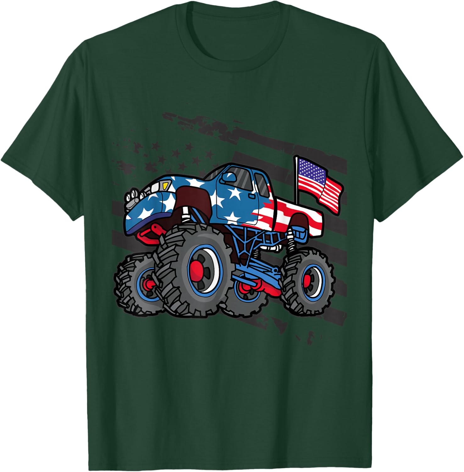 American Flag Trucker- Men Women Boys Monster Truck Racing T-Shirt - T-Shirt | Forest