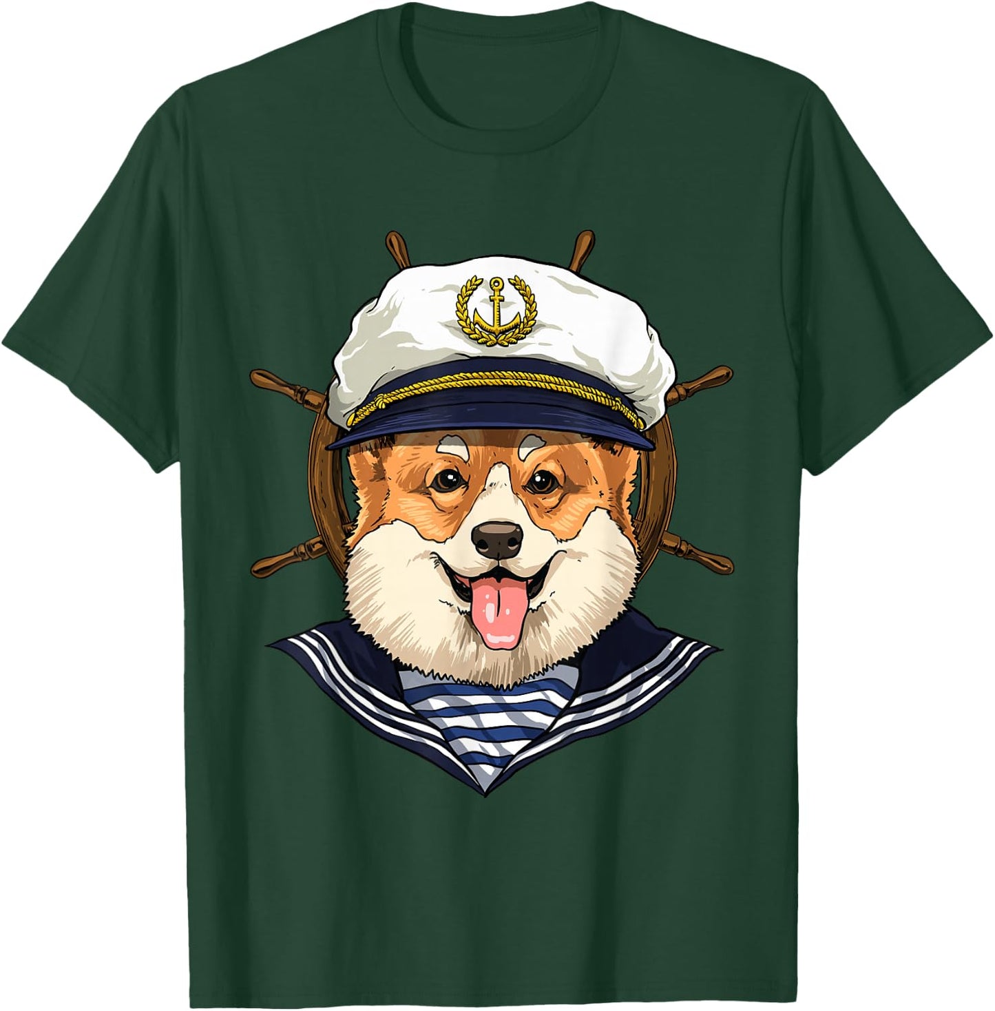 Corgi Sailor Boat Captain Corgi Dog T-Shirt - T-Shirt | Forest