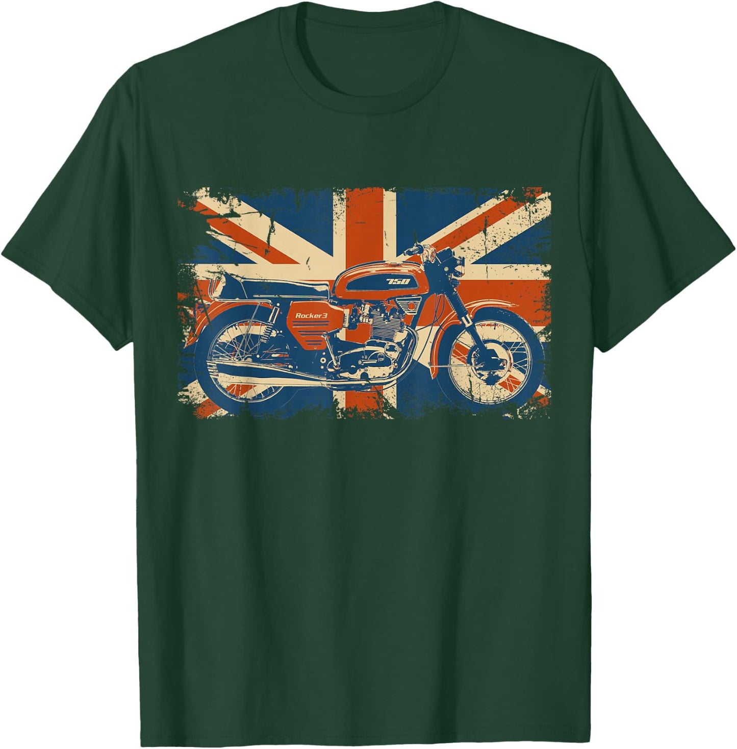 Vintage British Motorcycle 750 Triple Union Jack Flag Shirt T-Shirt - T-Shirt | Forest