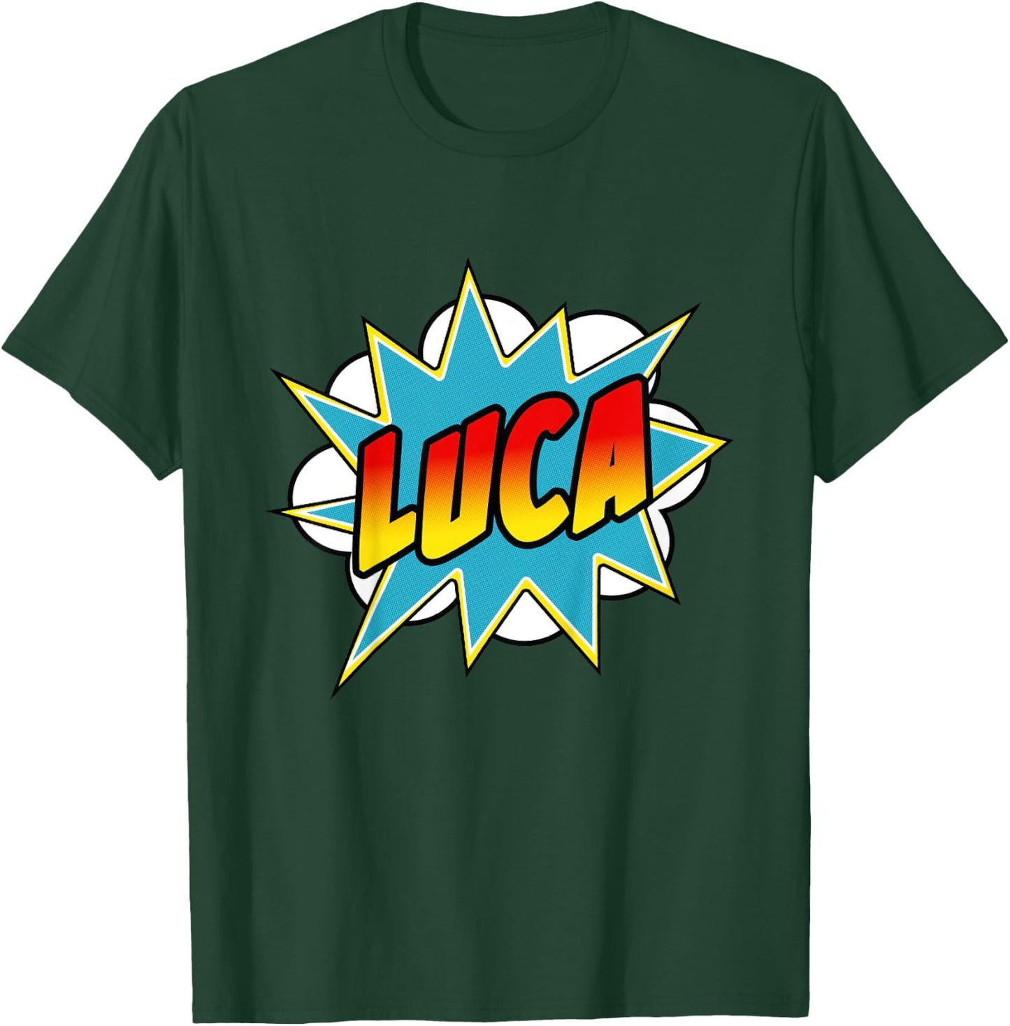 Kids Boys Luca Name Comic Book Superhero T-Shirt - T-Shirt | Forest