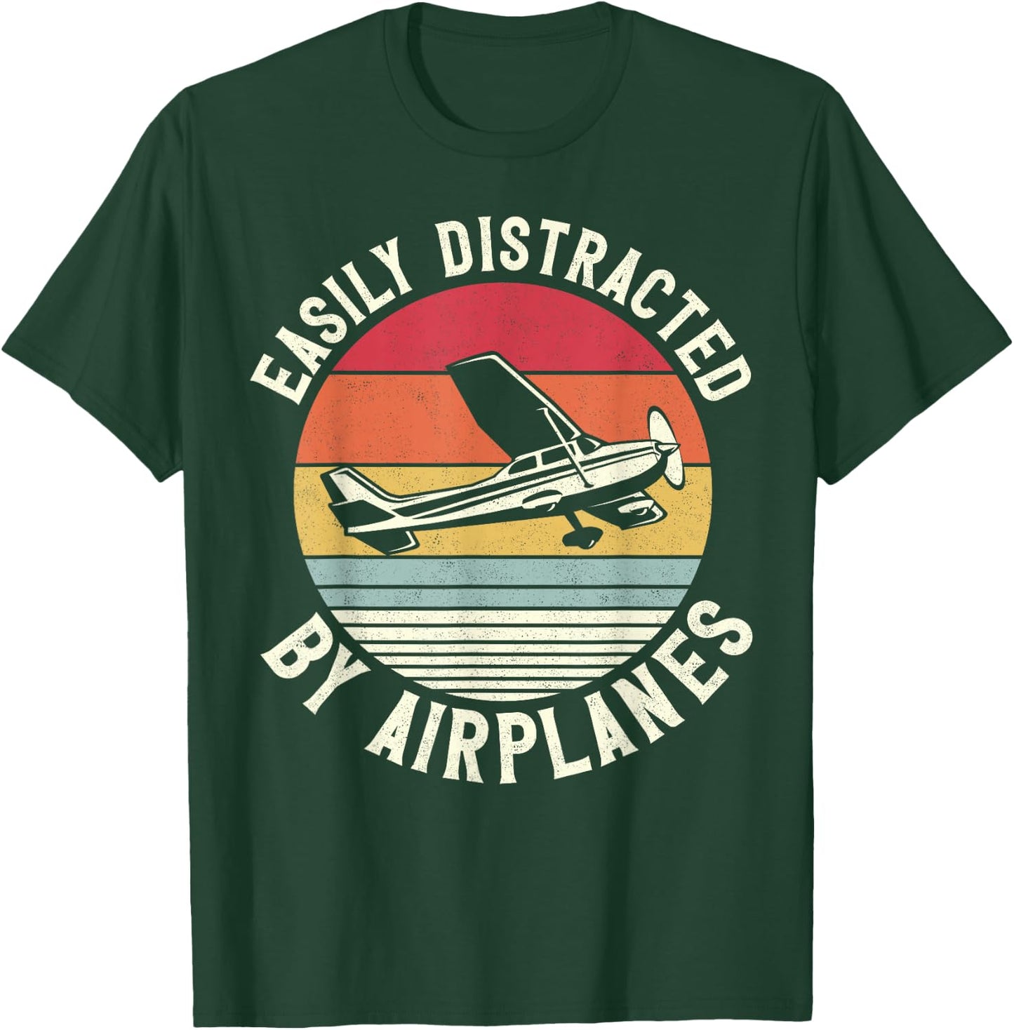 Airplane Pilot Vintage Retro Easily Distracted By Airplanes T-Shirt - T-Shirt | Forest