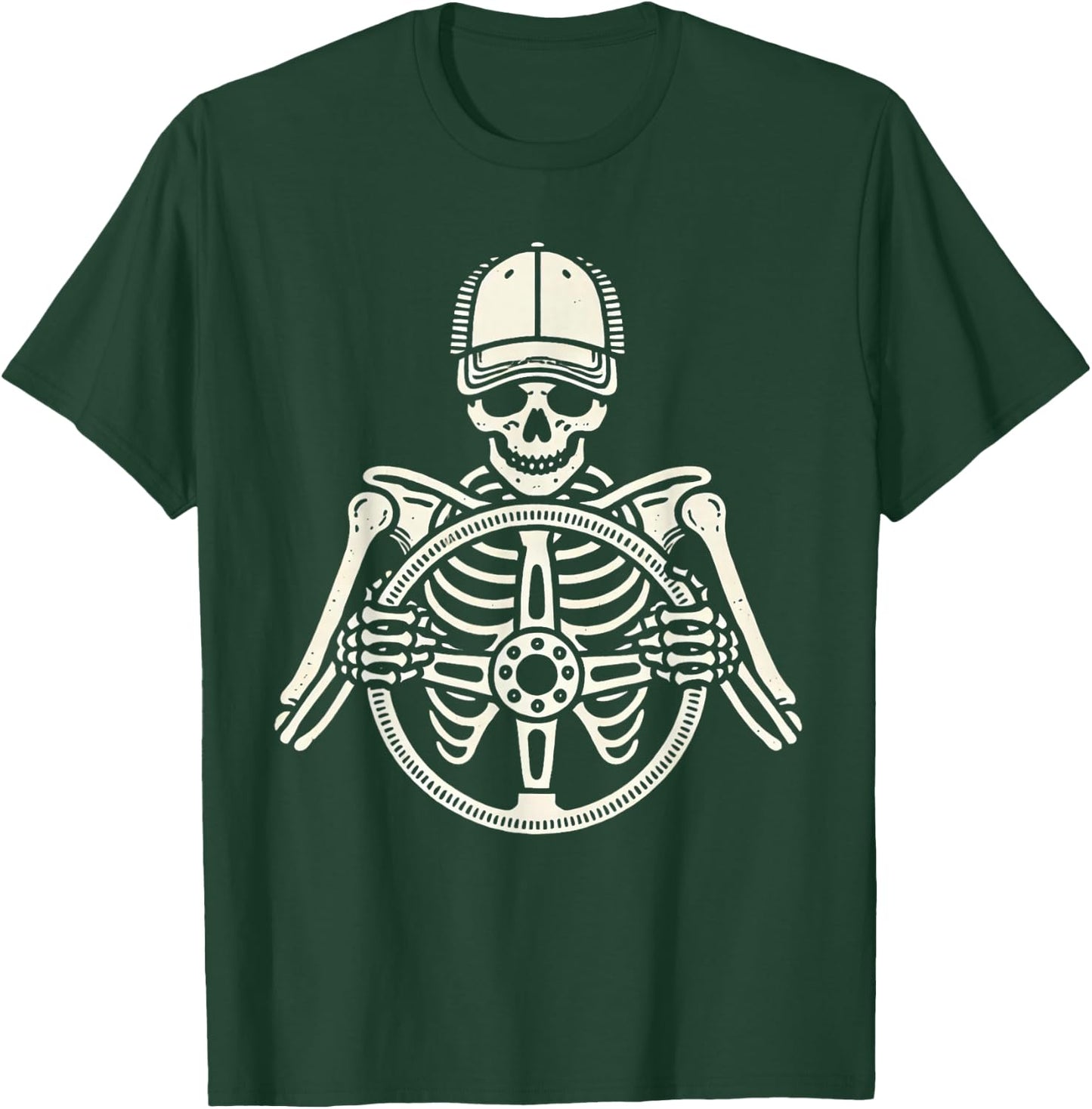 Funny Truck Driver Skeleton Trucker Long Distance Trucking T-Shirt - T-Shirt | Forest