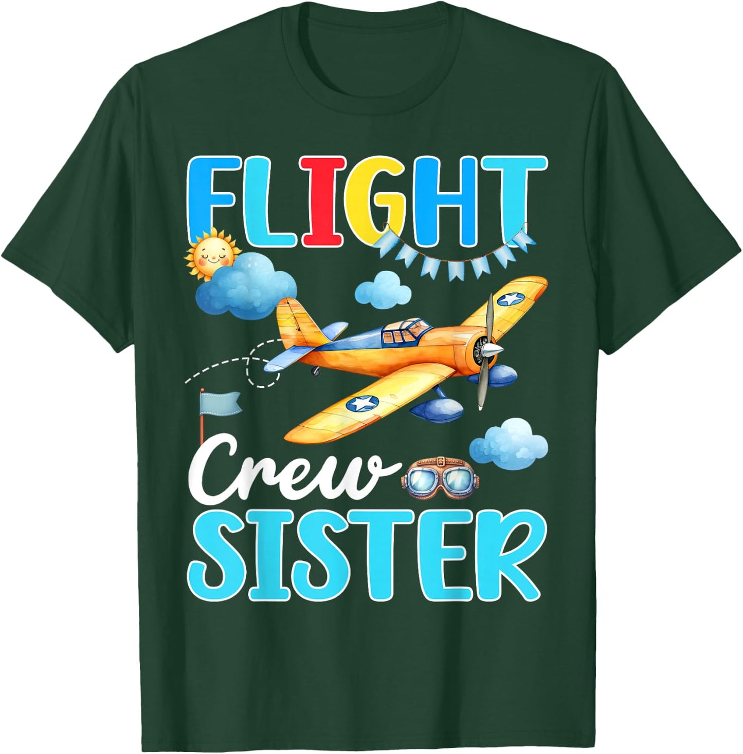 Flight Crew Sister Birthday Squad Airplane Matching Family T-Shirt - T-Shirt | Forest
