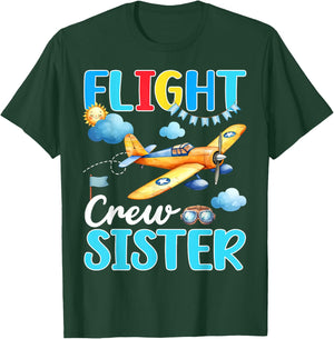 Flight Crew Sister Birthday Squad Airplane Matching Family T-Shirt - T-Shirt | Forest