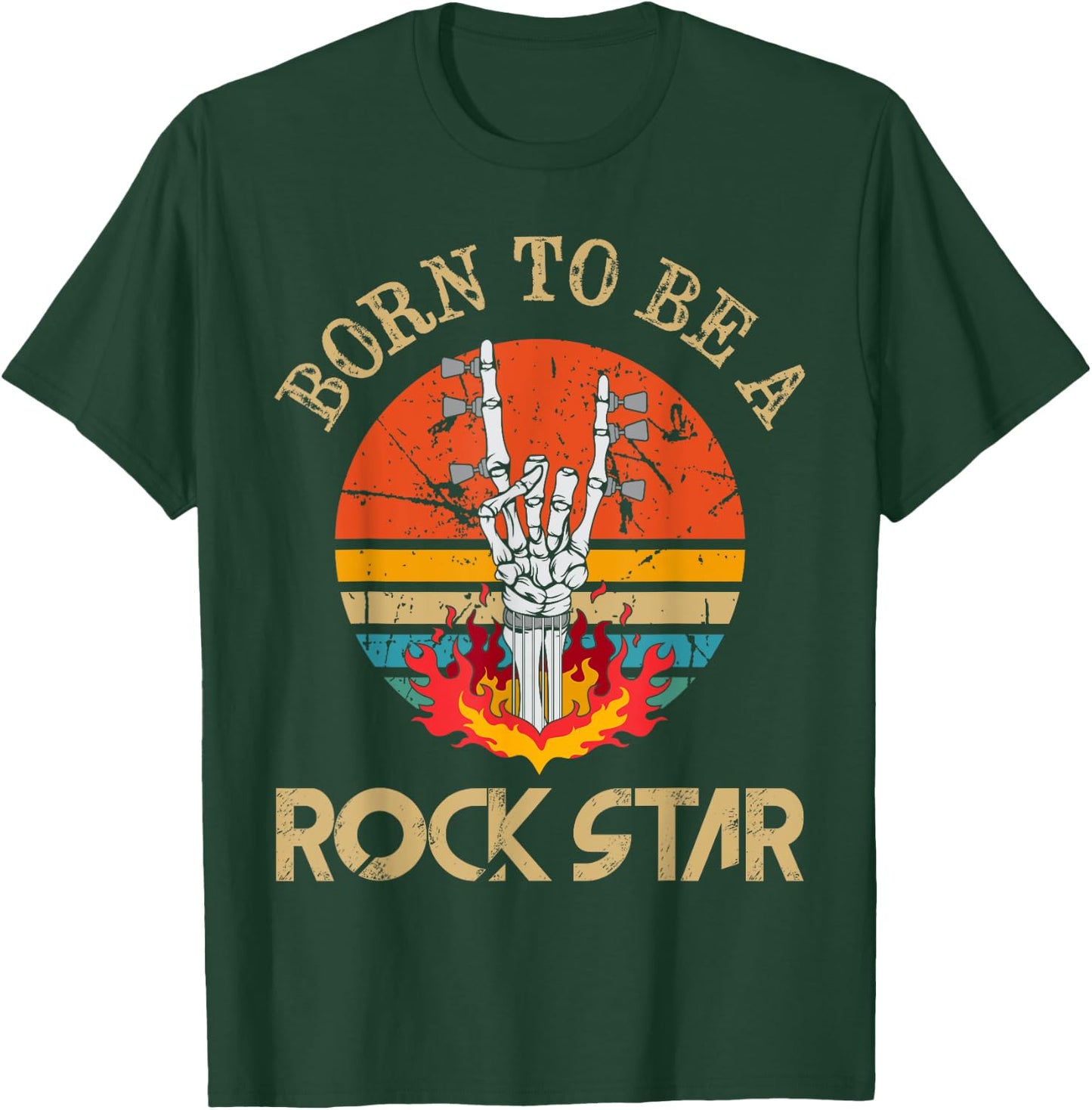 Born To Be Rock Star Heavy Metal Hand Horns Vintage Retro T-Shirt - T-Shirt | Forest