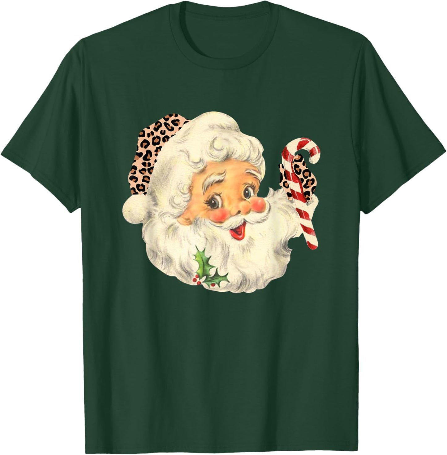 Funny Santa Claus face Vintage Leopard Santa Christmas T-Shirt - T-Shirt | Forest