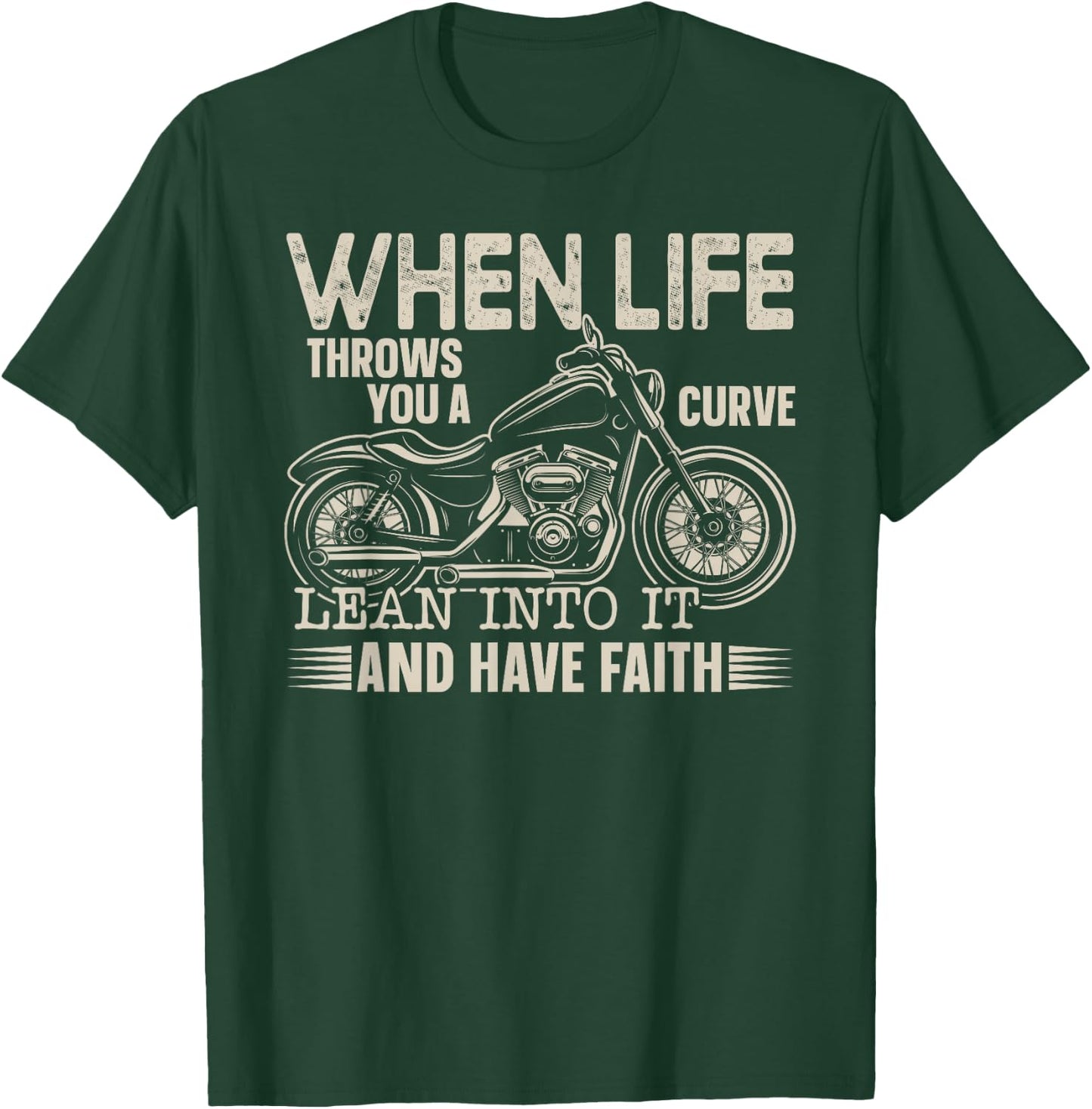 Christian Motorcycle Biker Faith Life Throws You A Curve T-Shirt - T-Shirt | Forest