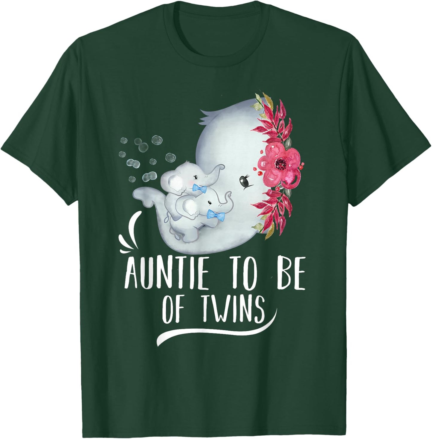 Auntie To Be Of Twins Twin Baby Boys Elephant Baby Shower T-Shirt - T-Shirt | Forest