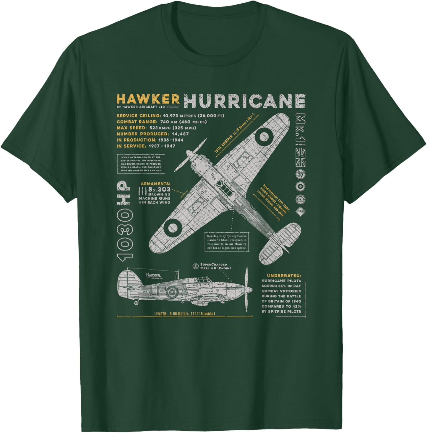 Hawker Hurricane | Battle of Britain WWII RAF Fighter Plane T-Shirt - T-Shirt | Forest