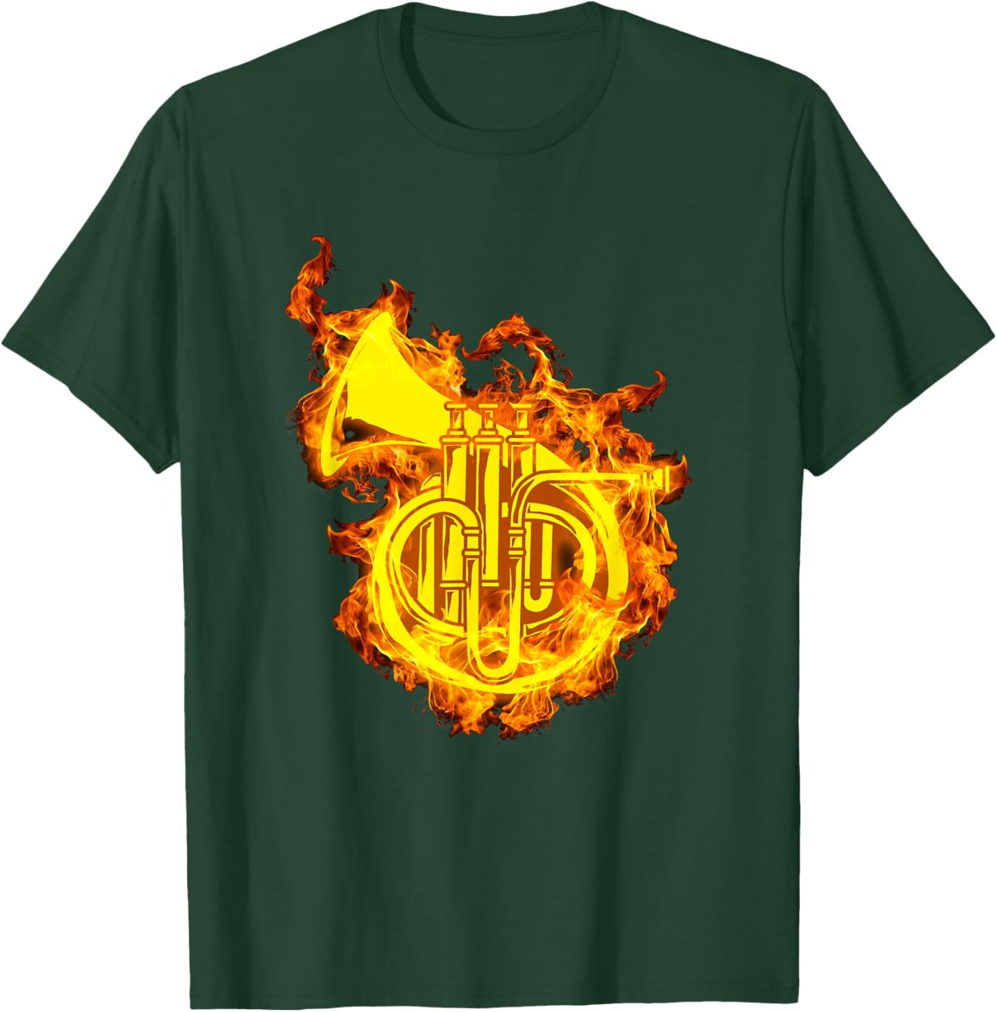 French Horn In Flames Gift Horn Lover T-Shirt - T-Shirt | Forest
