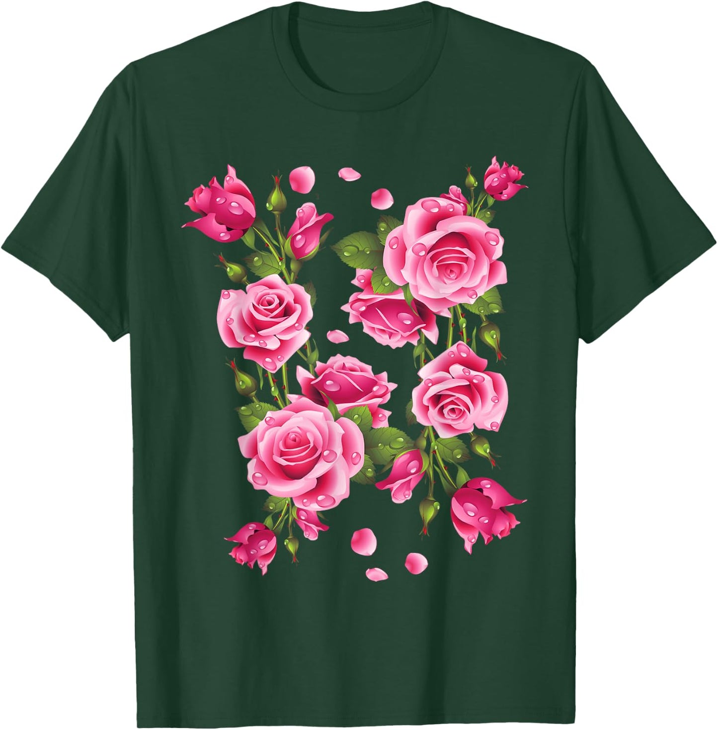 Beautiful Pink Roses Bouquet Graphic & Cool Designs T-Shirt - T-Shirt | Forest
