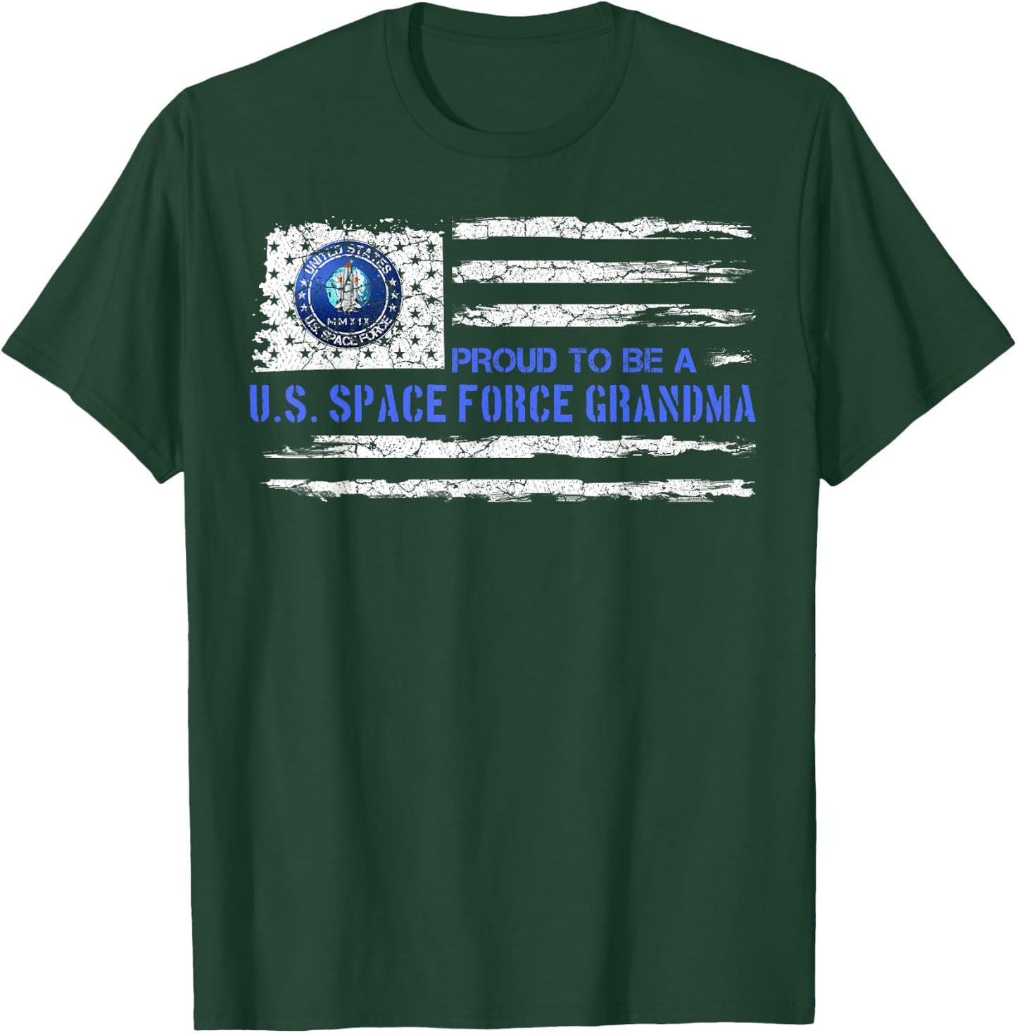 Vintage American Flag Proud US To Be A Space Force Grandma Women Men T-Shirt - T-Shirt | Forest