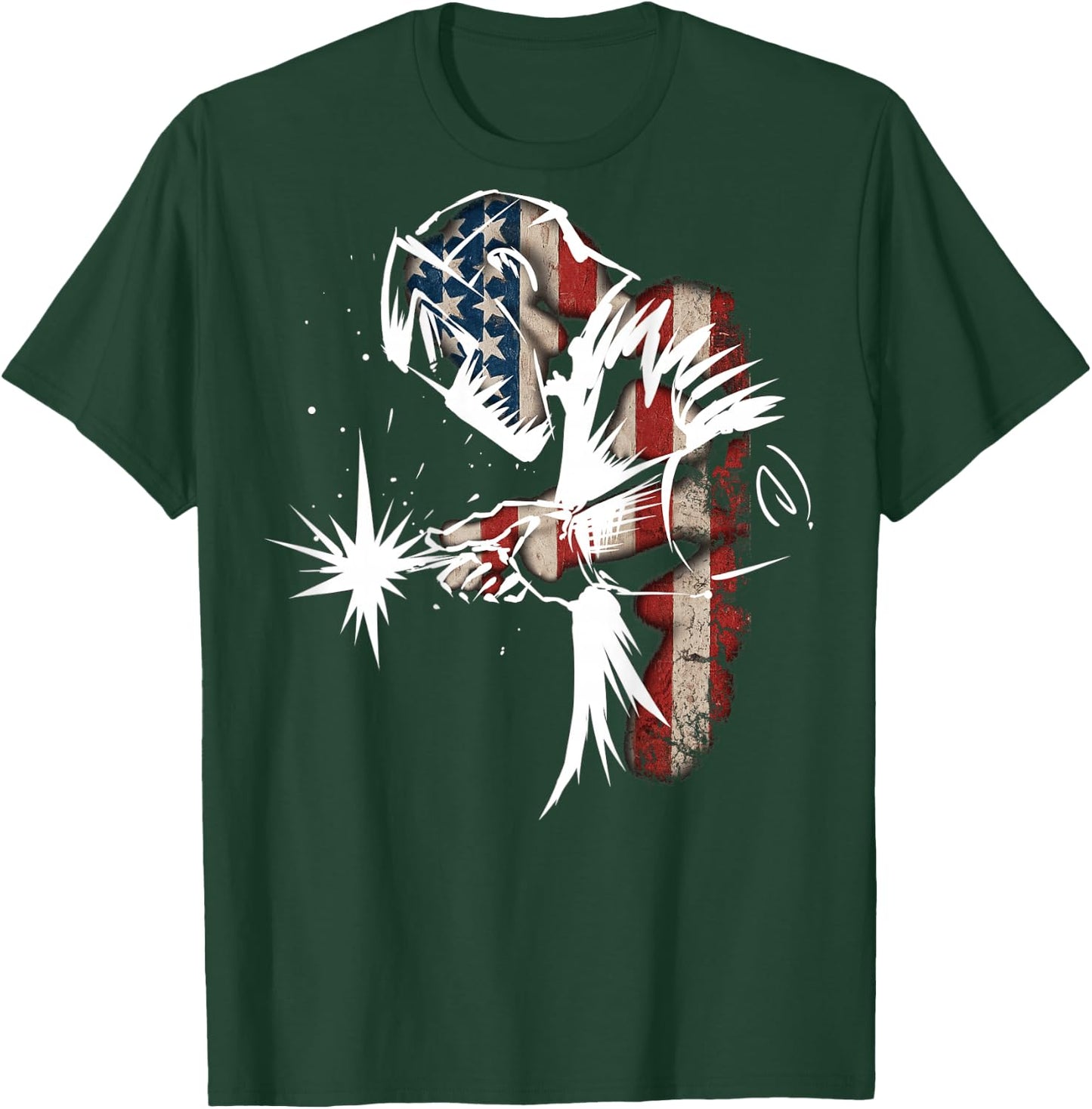 Welder American Flag USA Patriotic Welder Gift print on back T-Shirt - T-Shirt | Forest