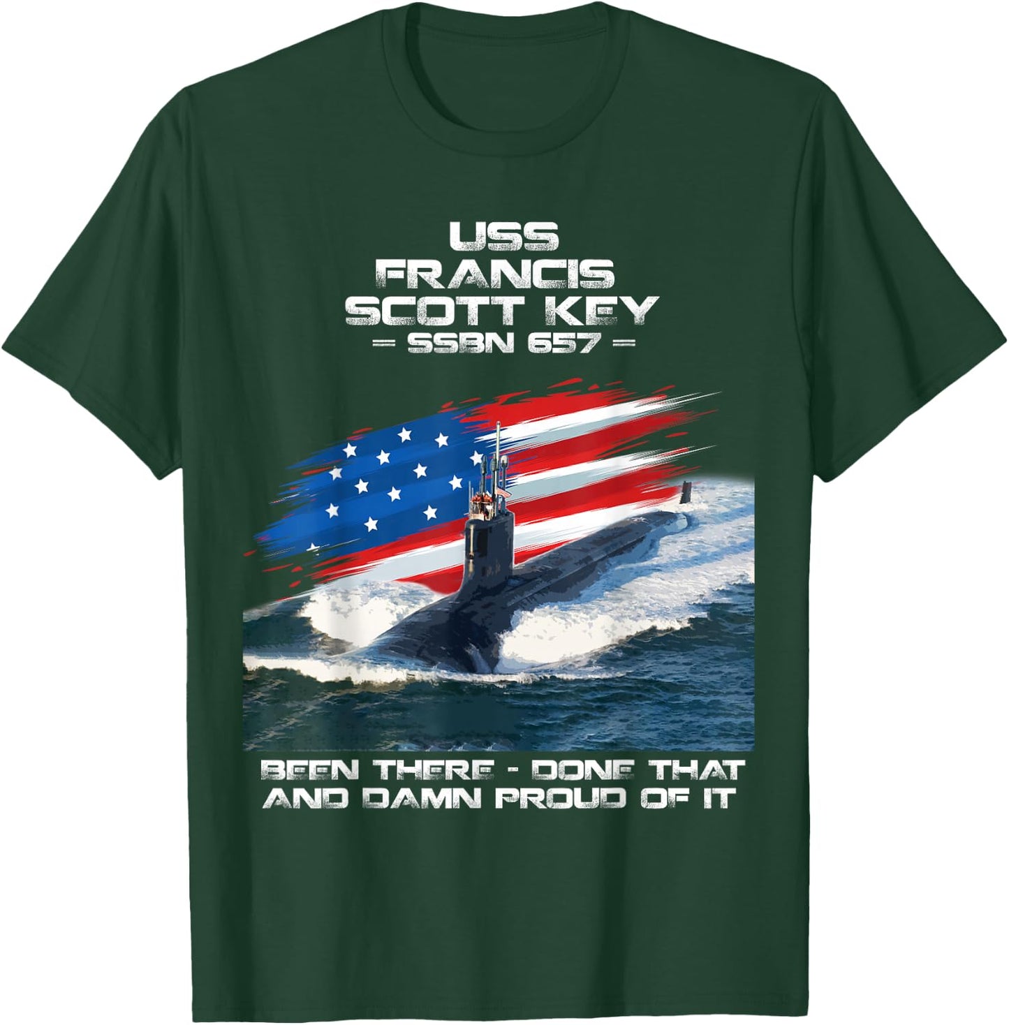USS Francis Scott Key SSBN-657 American Flag Submarine T-Shirt - T-Shirt | Forest