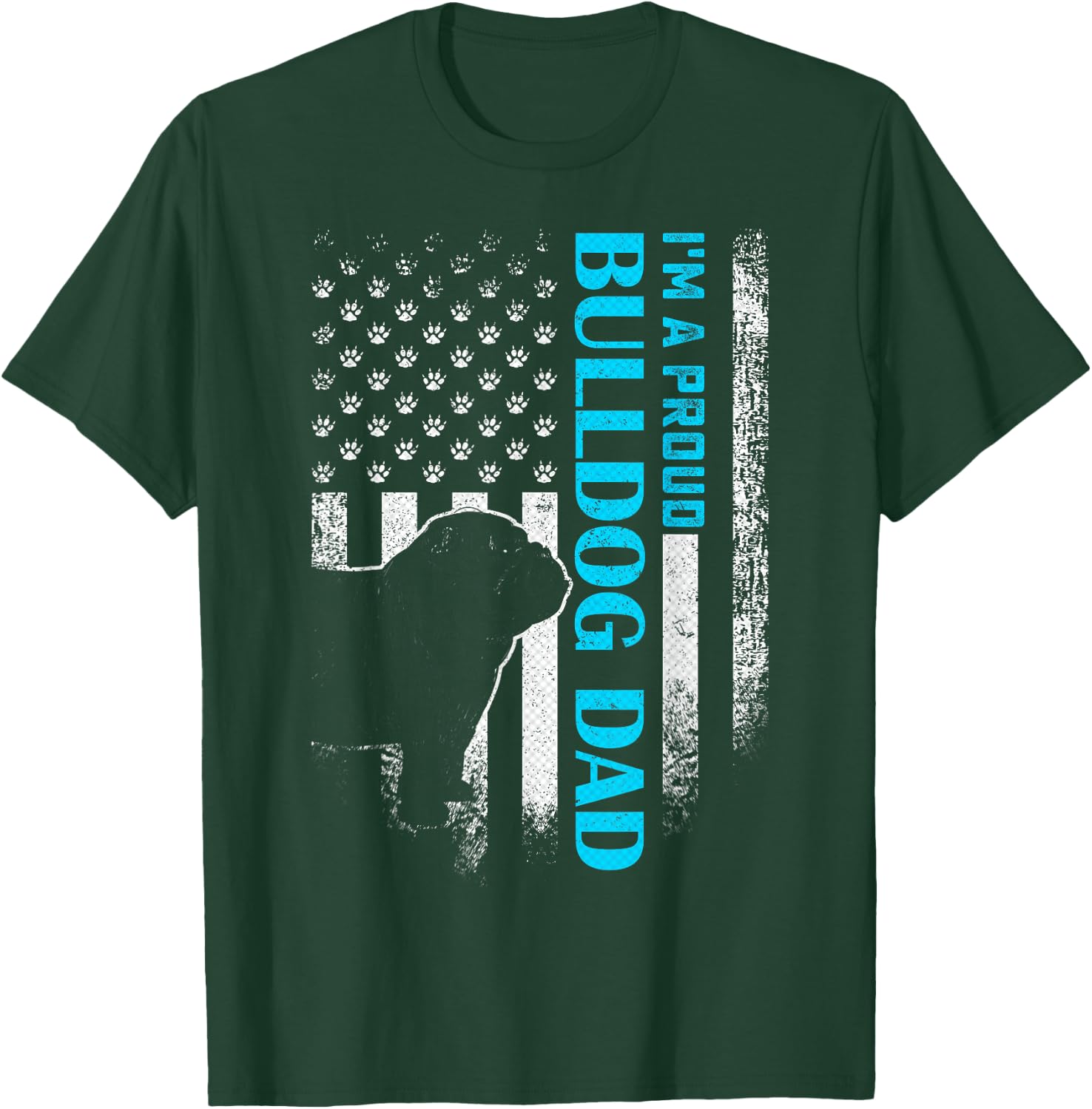 Vintage USA American Flag I'm A Proud English Bulldog Dad T-Shirt - T-Shirt | Forest