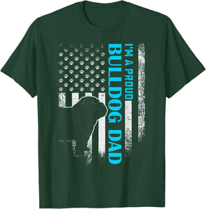 Vintage USA American Flag I'm A Proud English Bulldog Dad T-Shirt - T-Shirt | Forest
