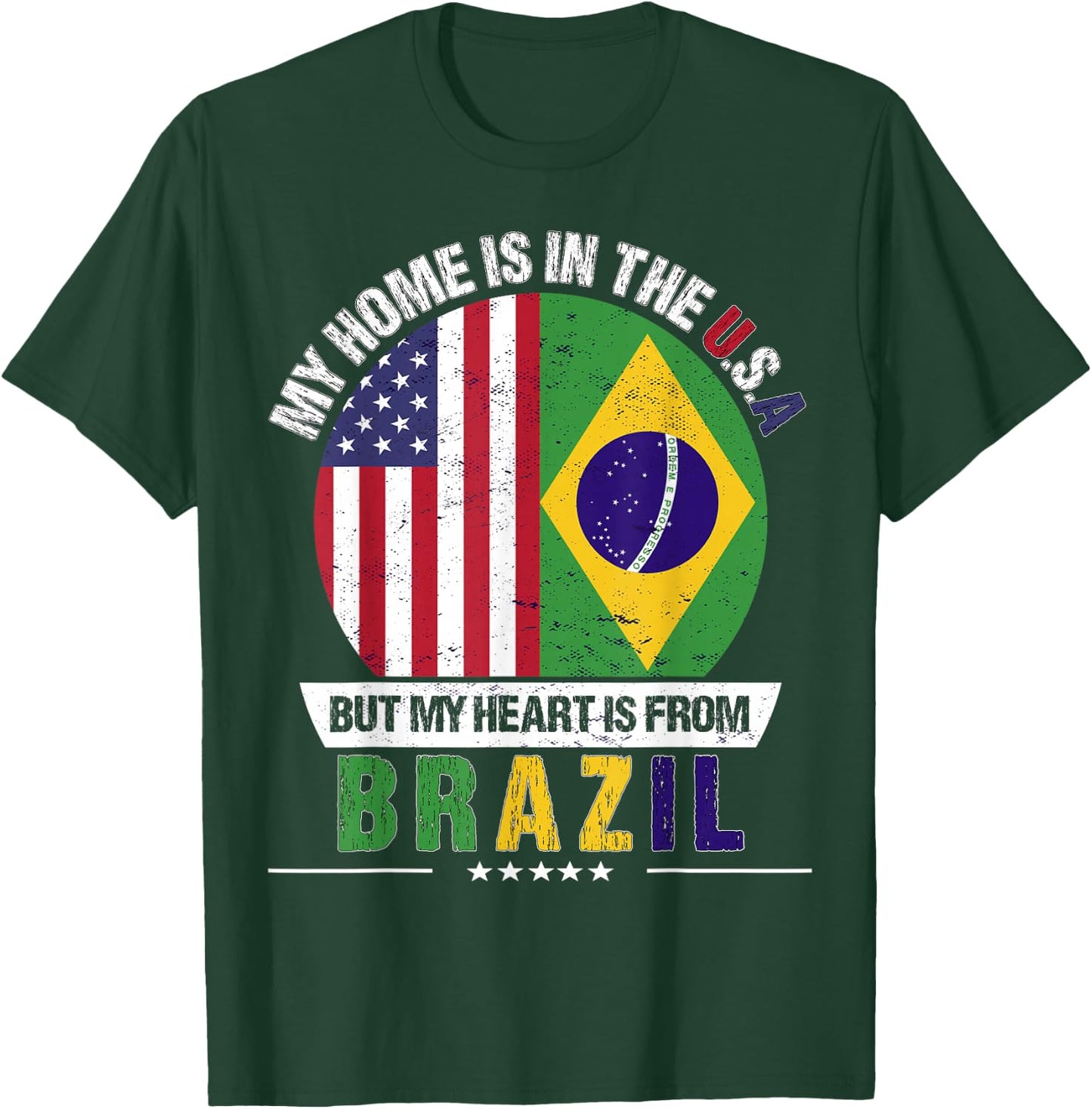 Brazilian American Patriot Heart is from Brazil Grown T-Shirt - T-Shirt | Forest