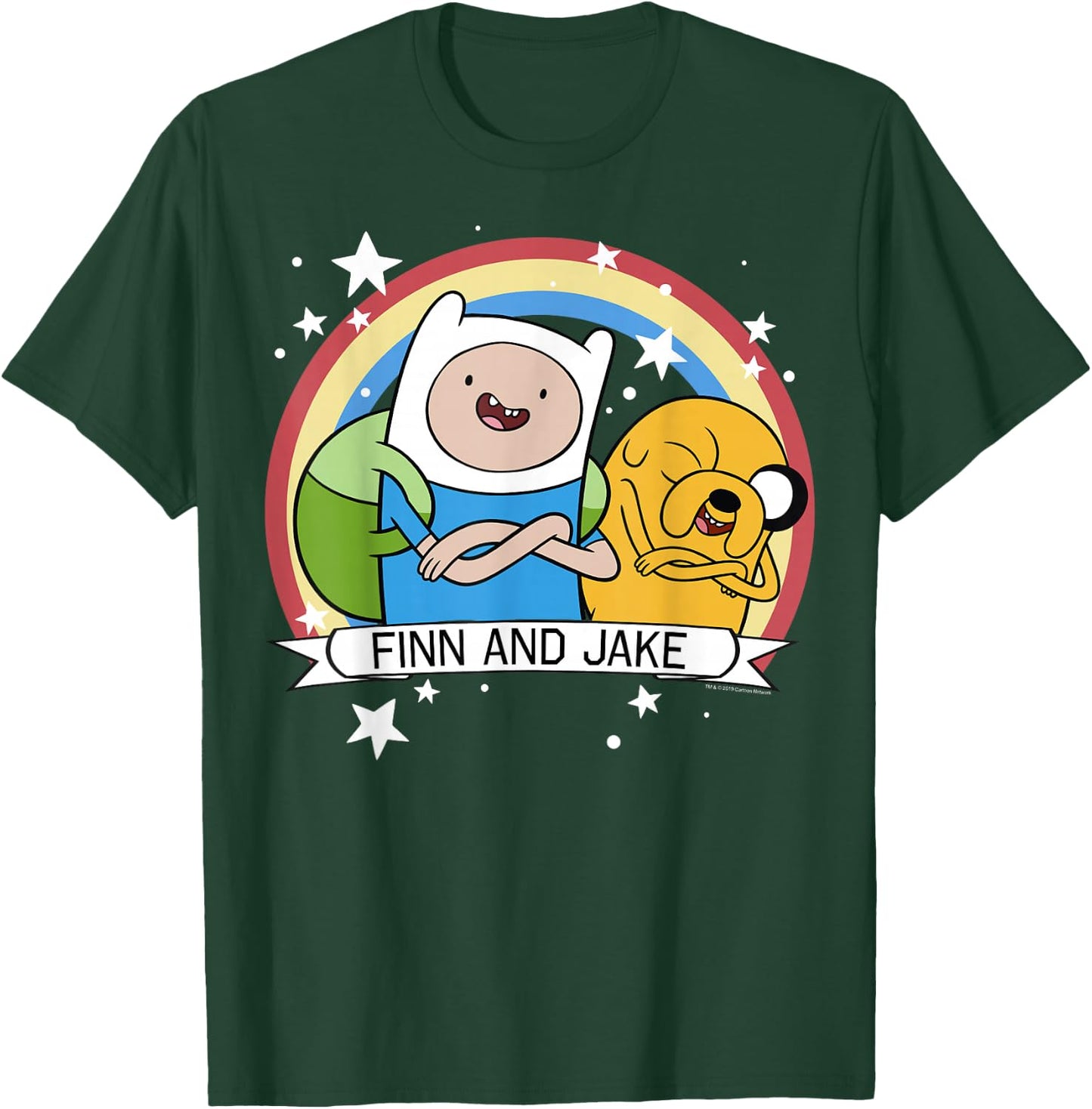 CN Adventure Time Finn and Jake Rainbow Stars Portrait T-Shirt - T-Shirt | Forest