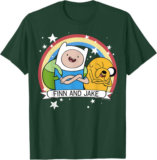 CN Adventure Time Finn and Jake Rainbow Stars Portrait T-Shirt - T-Shirt | Forest