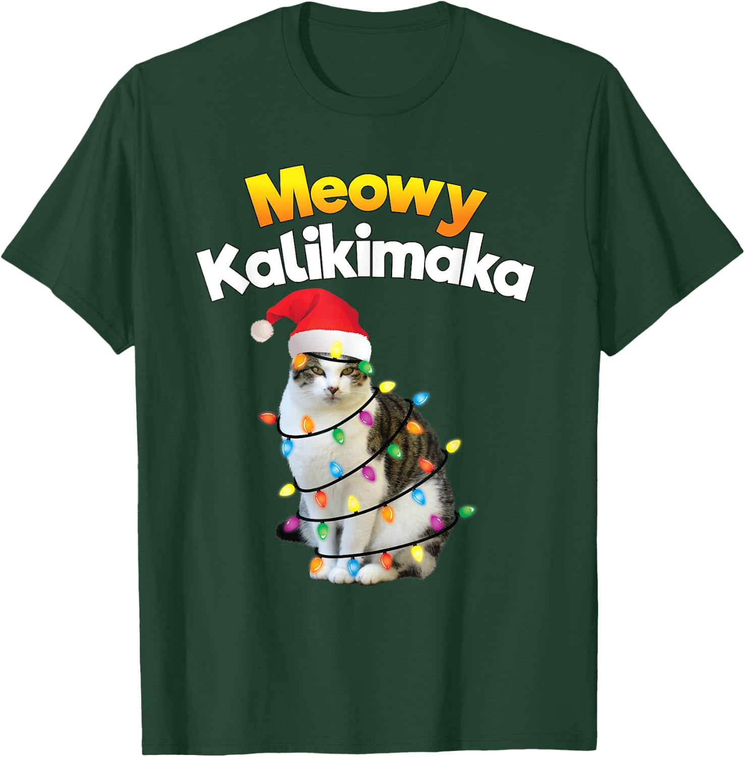 Mele Kalikimaka Shirt Hawaiian Merry Christmas Cat Lights Women Kids T-Shirt - T-Shirt | Forest
