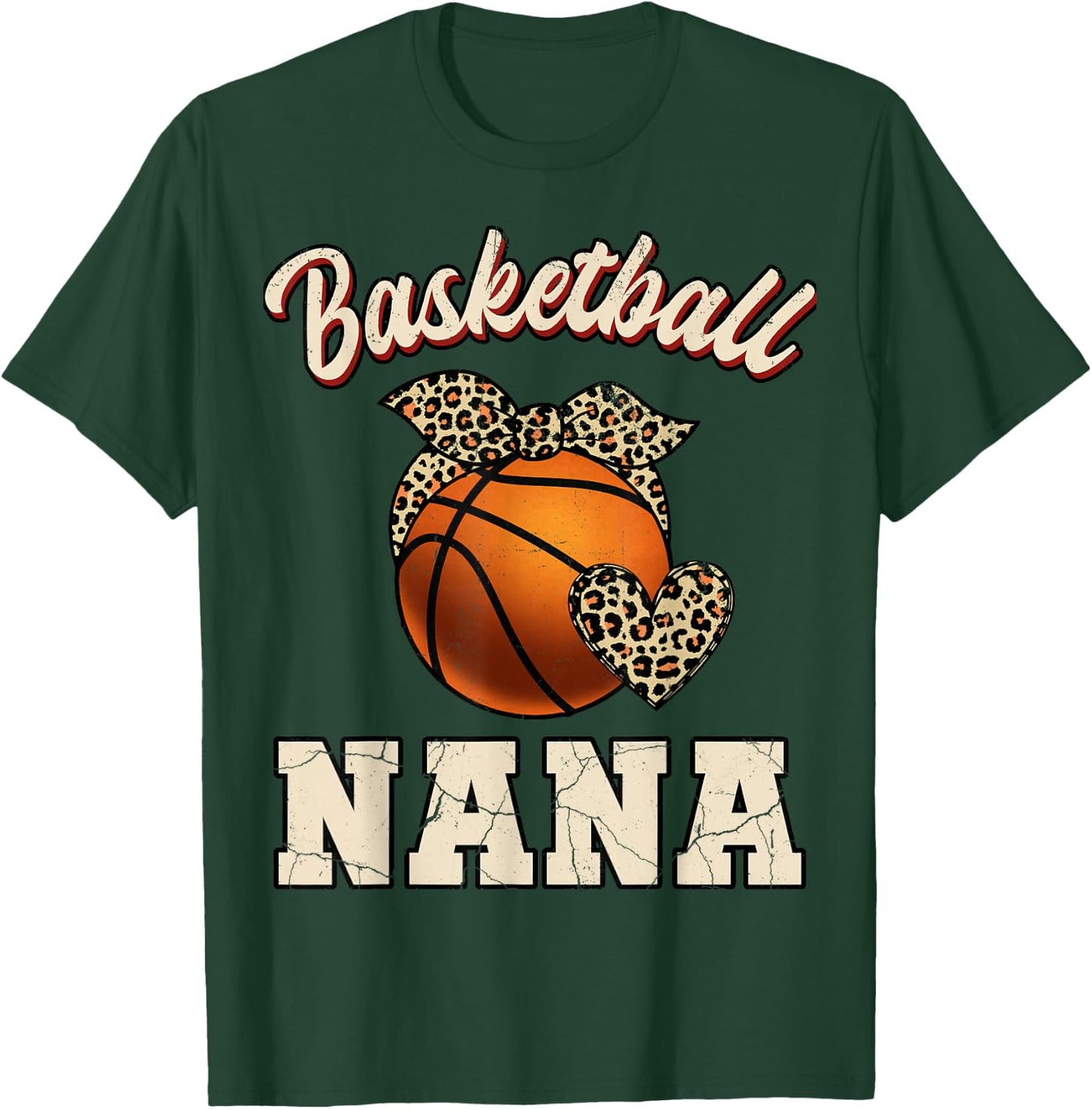 Basketball Nana Bandana Leopard Heart Fans Mother's Day T-Shirt - T-Shirt | Forest