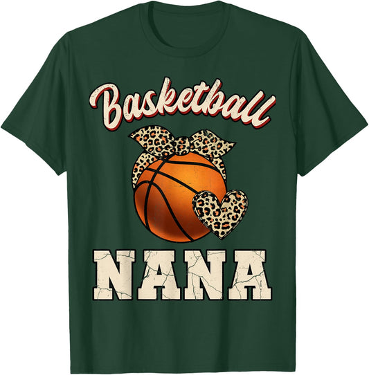 Basketball Nana Bandana Leopard Heart Fans Mother's Day T-Shirt - T-Shirt | Forest