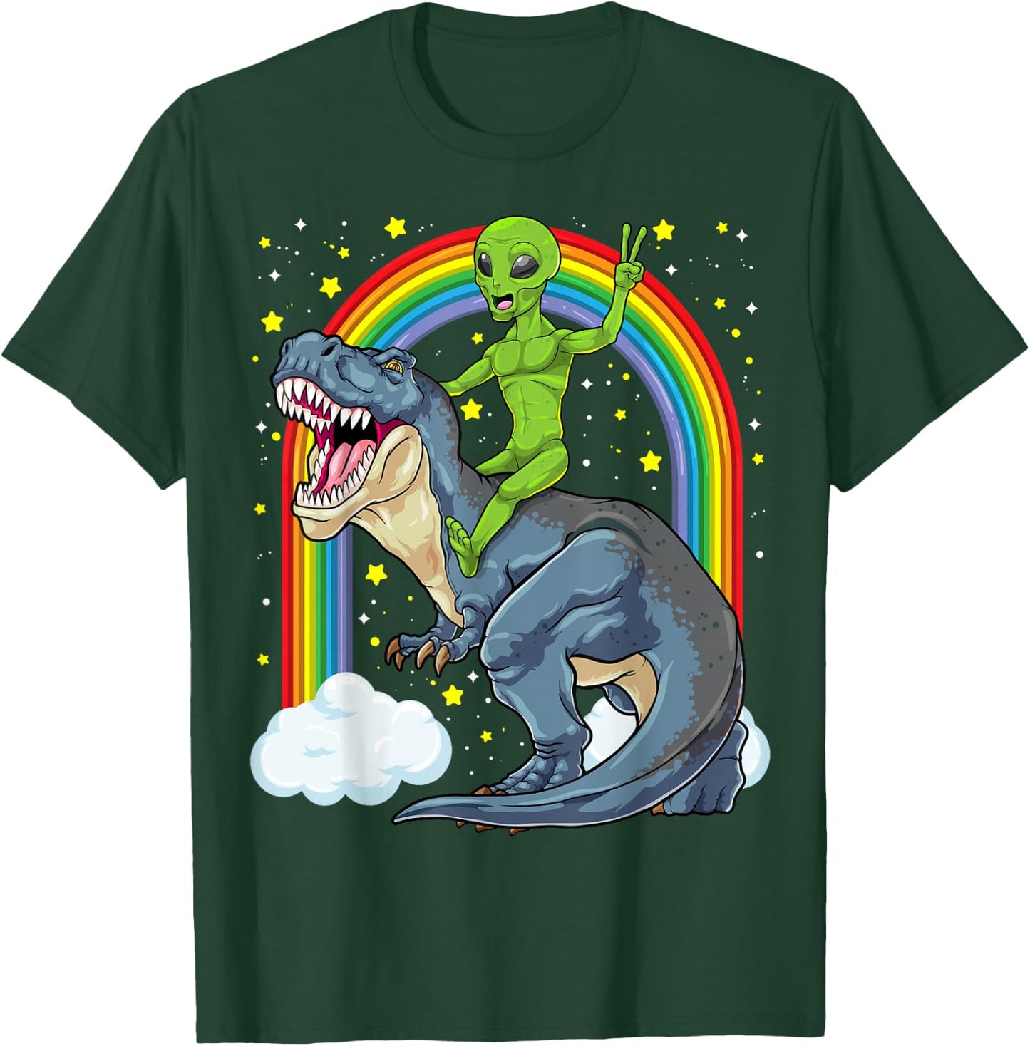 Alien Riding Dinosaur T Rex UFO Space Extraterrestrial Kids T-Shirt - T-Shirt | Forest