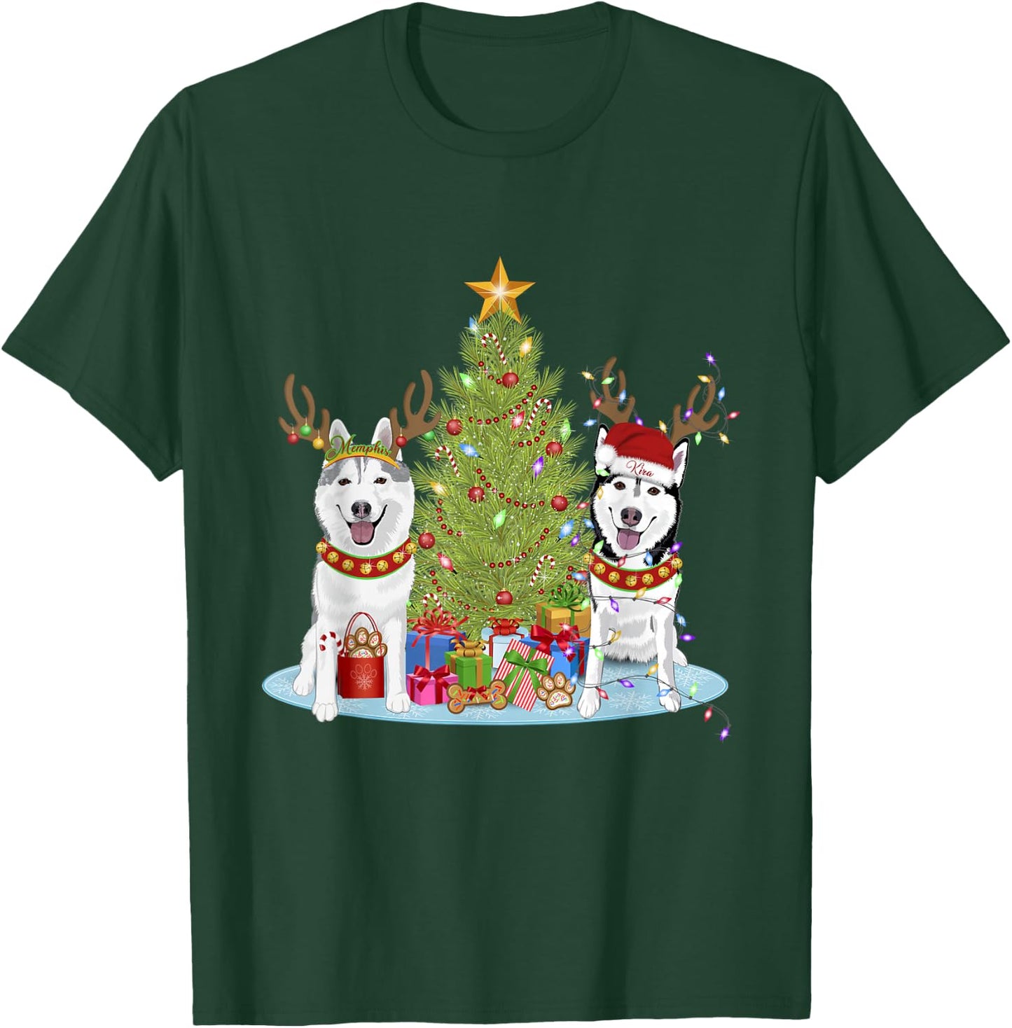 Siberian Husky Christmas Tree with Presents T-Shirt - T-Shirt | Forest