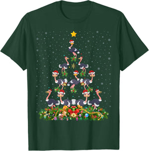 Ostrich Bird Xmas Tree Gift Santa Hat Ostrich Christmas T-Shirt - T-Shirt | Forest