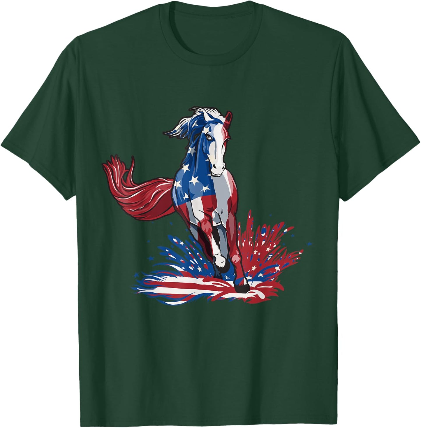 Horse 4th Of July Shirt Women Girls American Flag USA Horse T-Shirt - T-Shirt | Forest
