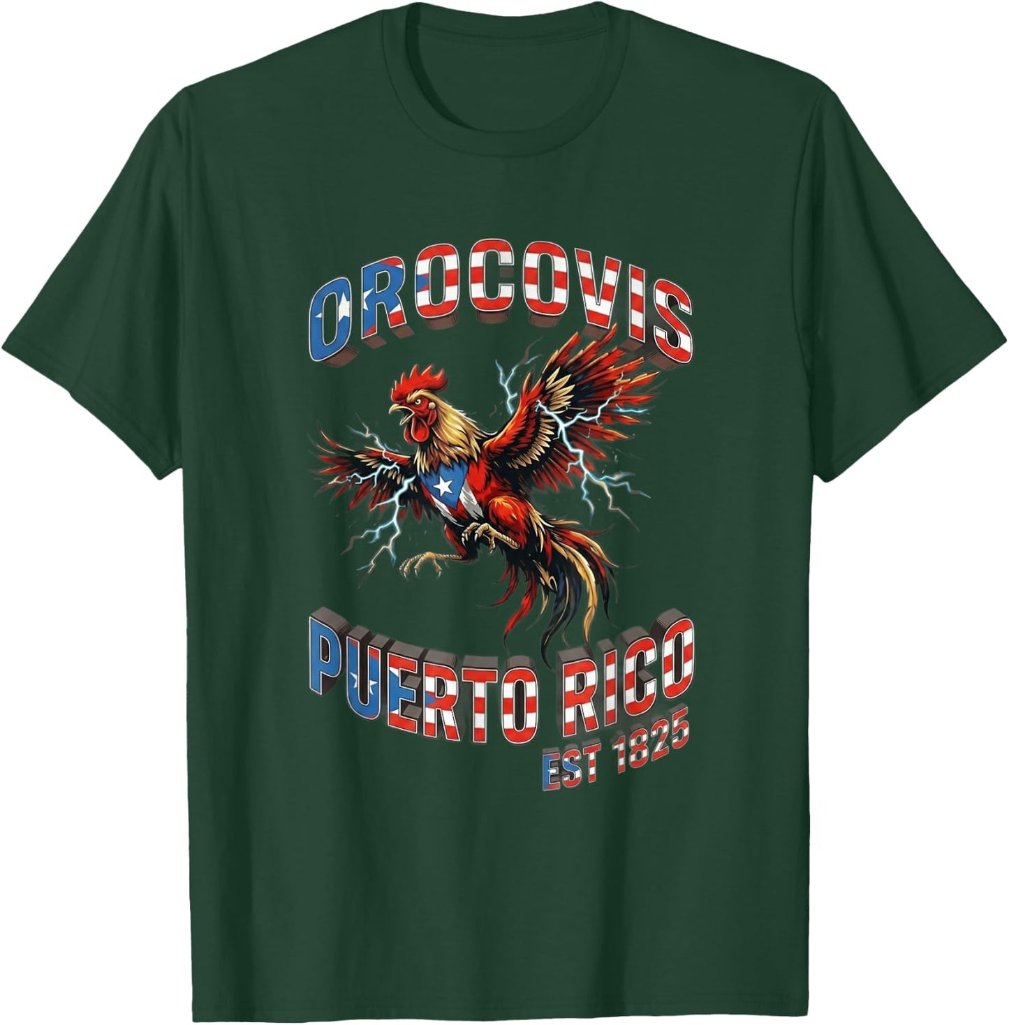 Orocovis Puerto Rico Fighting Rooster Lightning Flag T-Shirt - T-Shirt | Forest